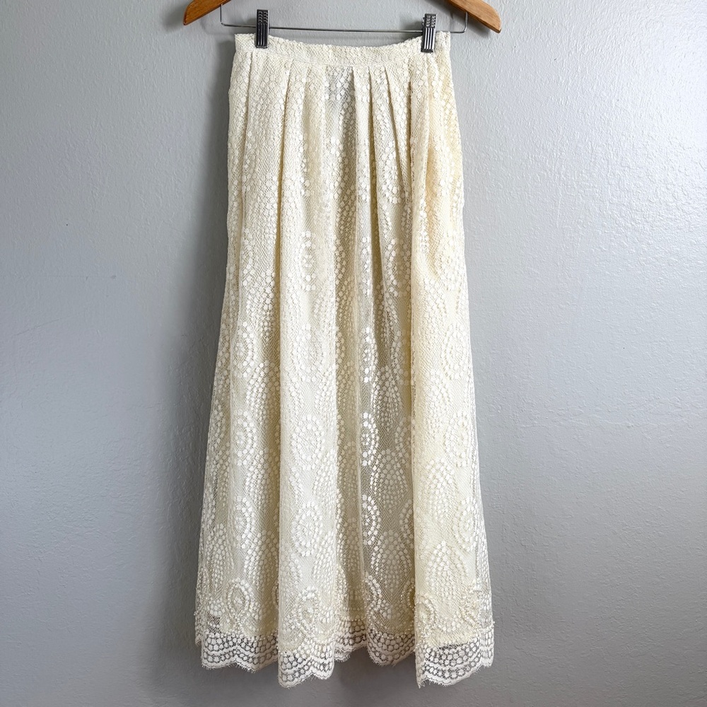 Cream Lace Maxi Skirt with Crochet Detail